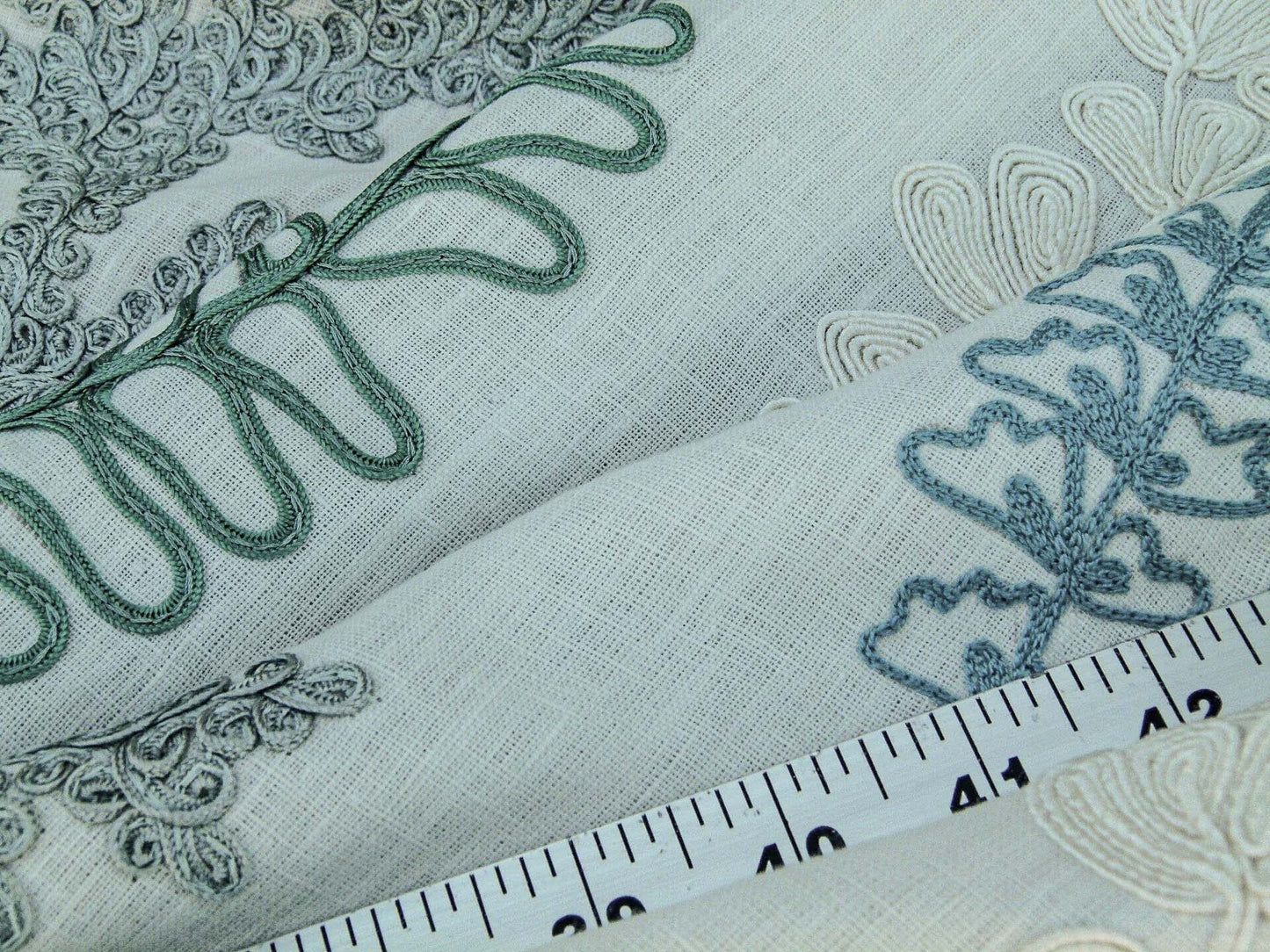Scalamandre Harbor Aqua Seaweeds Ocean Plants Embroidery Blue White Green MSRP USD 288