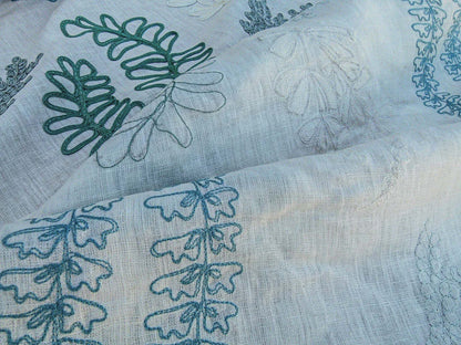 Scalamandre Harbor Aqua Seaweeds Ocean Plants Embroidery Blue White Green MSRP USD 288
