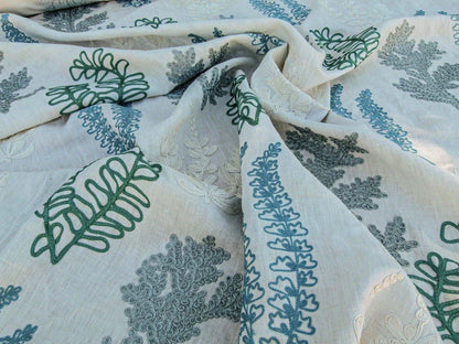 Scalamandre Harbor Aqua Seaweeds Ocean Plants Embroidery Blue White Green MSRP USD 288