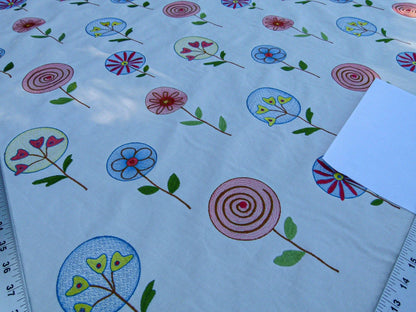 0.94Y Scalamandre Fancy Work Blue/coral On White Modern Flower Power Embroidery MSRP USD 200/yard