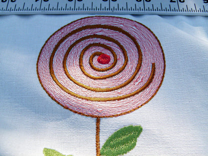 0.94Y Scalamandre Fancy Work Blue/coral On White Modern Flower Power Embroidery MSRP USD 200/yard