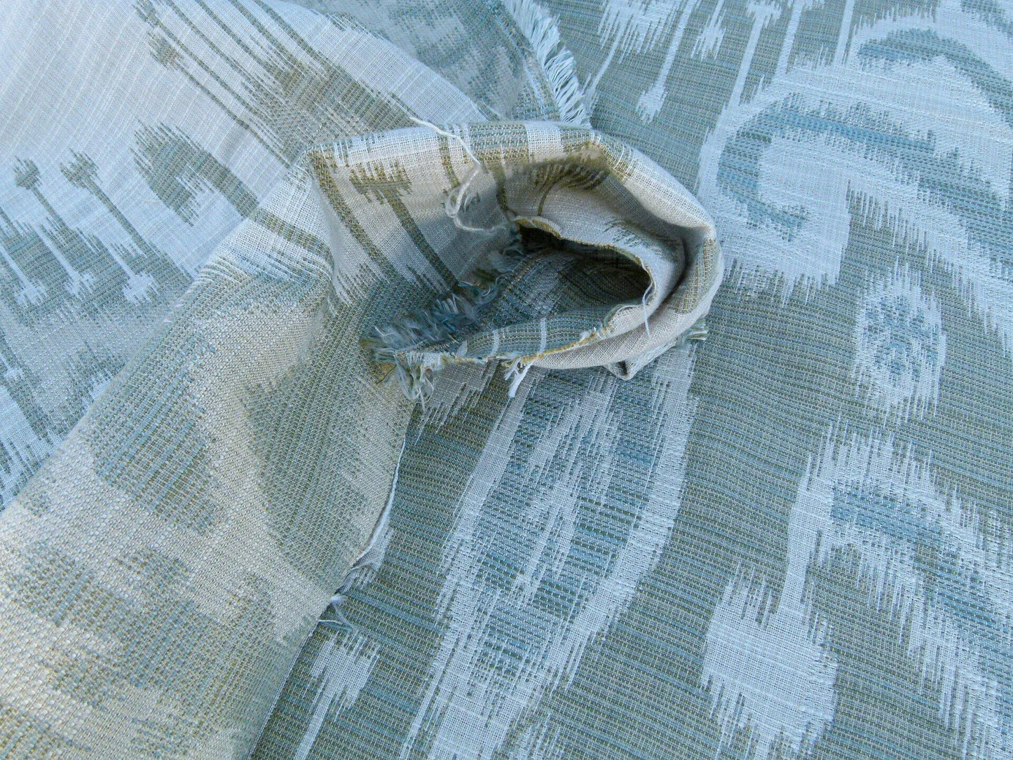 Scalamandre Monroe Ikat Texture Moss/aqua  Soft Upholstery With An Ikat Pattern Blurriness Design Green MSRP USD 150