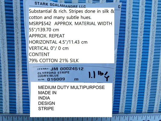 Scalamandre Clyfford Stripe Ivory/blue White Small Scale Silk Stripe MSRP USD 542