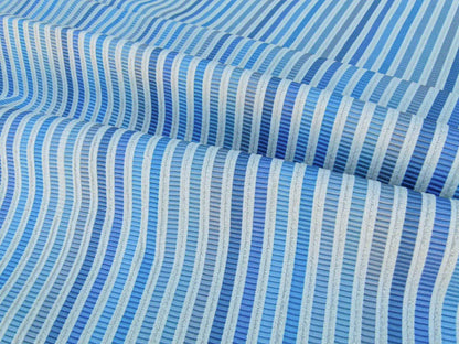 Scalamandre Clyfford Stripe Silk - Ivory/Blue White