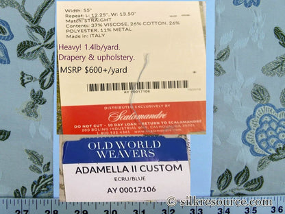 Scalamandre Adamella II Custom Ecru/blue Classic Garland Lampas Blue Cream White Gold Metal! MSRP USD 600+/Y