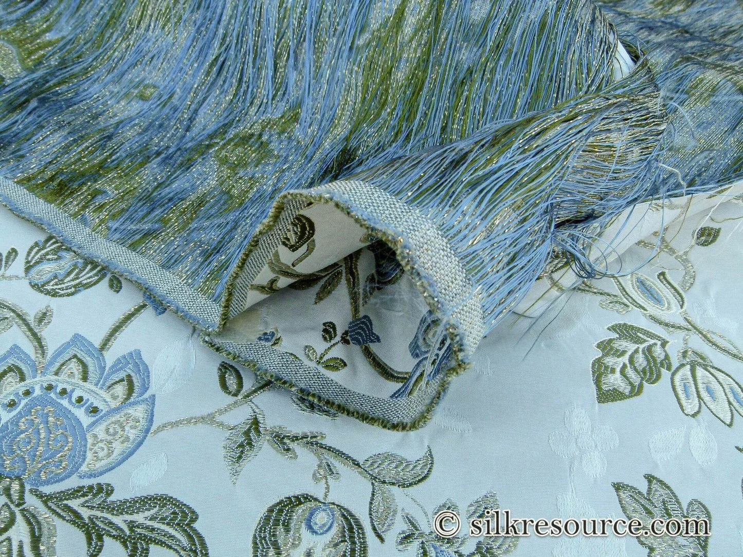 Scalamandre Adamella II Custom Ecru/blue Classic Garland Lampas Blue Cream White Gold Metal! MSRP USD 600+/Y