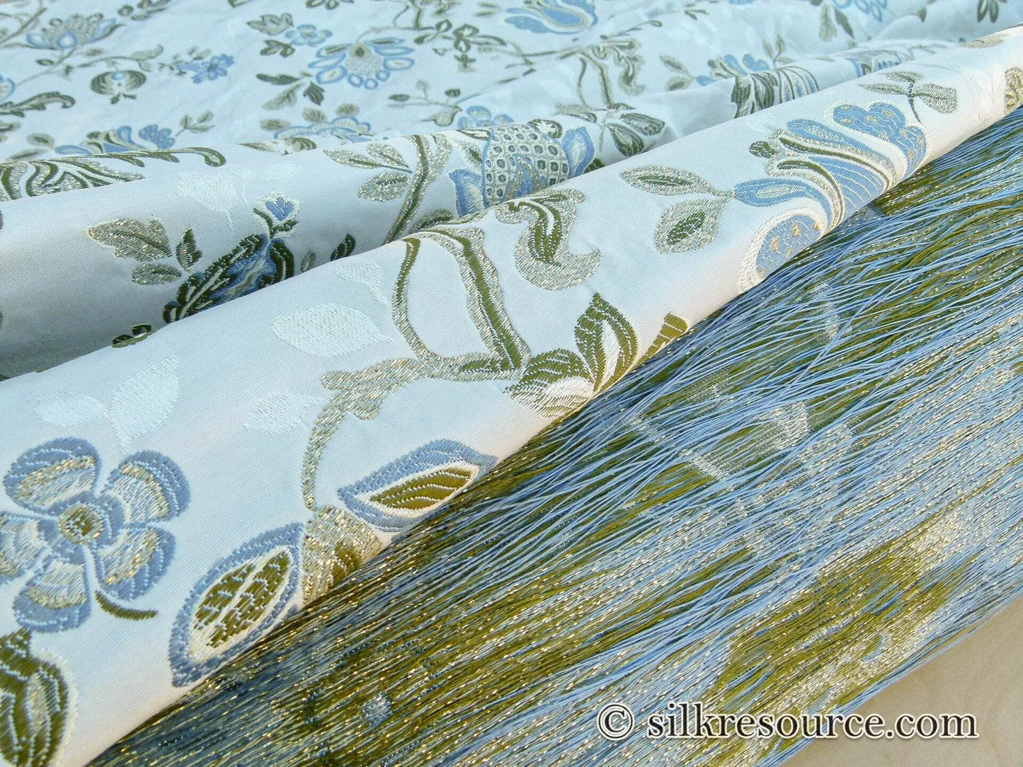 Scalamandre Adamella II Custom Ecru/blue Classic Garland Lampas Blue Cream White Gold Metal! MSRP USD 600+/Y