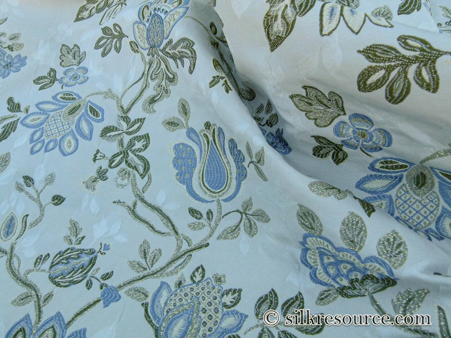 Scalamandre Adamella II Custom Ecru/blue Classic Garland Lampas Blue Cream White Gold Metal! MSRP USD 600+/Y