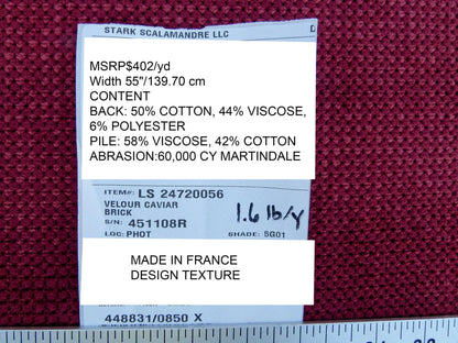 Scalamandre Velour Caviar Brick High End Woven Upholstery Fabric Red MSRP USD 402/yd