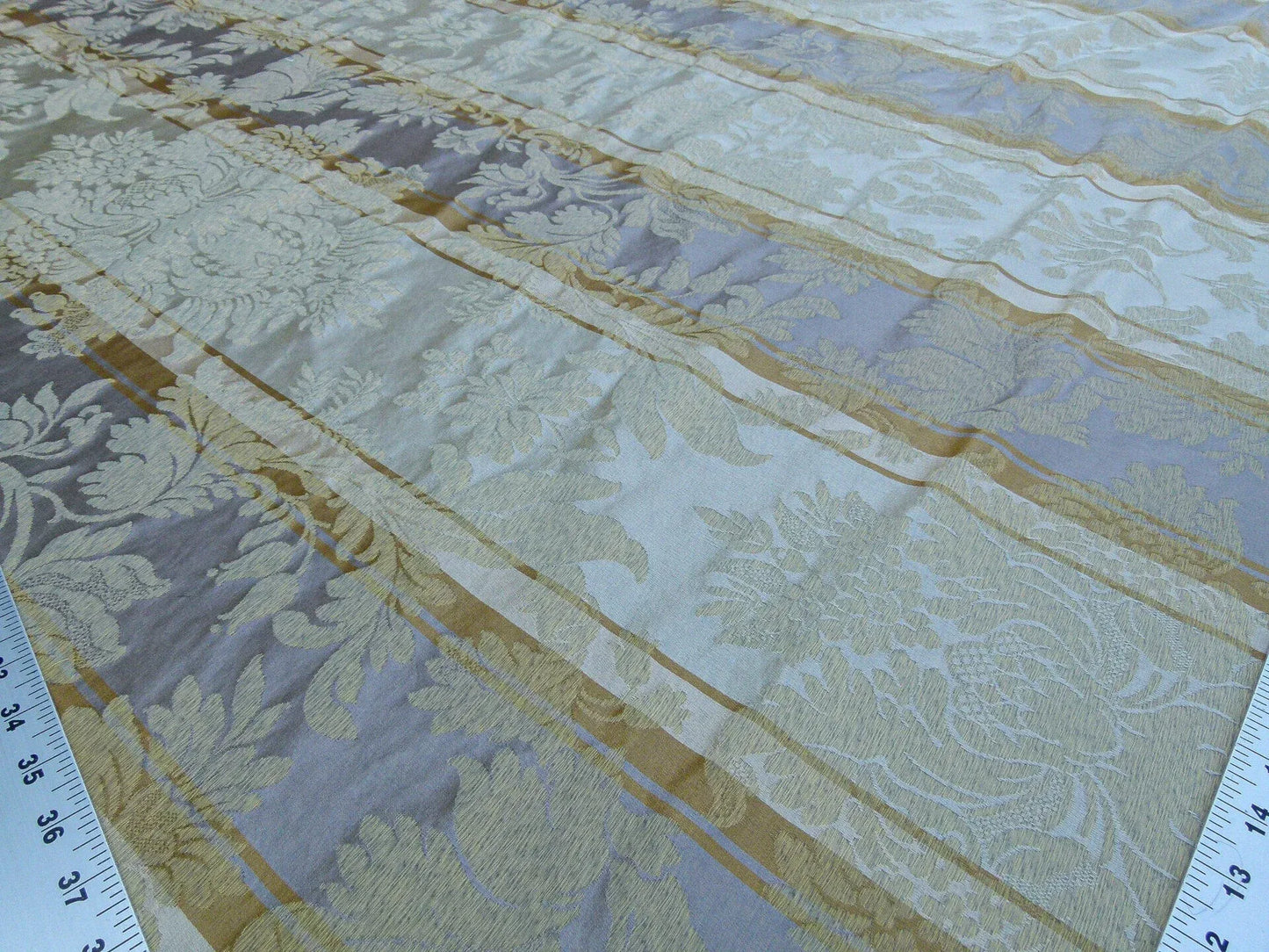 Scalamandre Urbino Imberline Pearl Multi Traditional Damask Stripe Gold MSRP USD 496/y