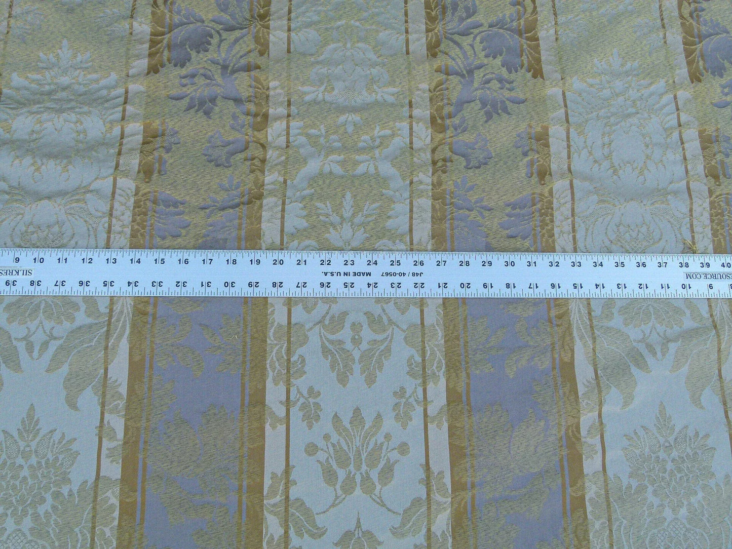 Scalamandre Urbino Imberline Pearl Multi Traditional Damask Stripe Gold MSRP USD 496/y