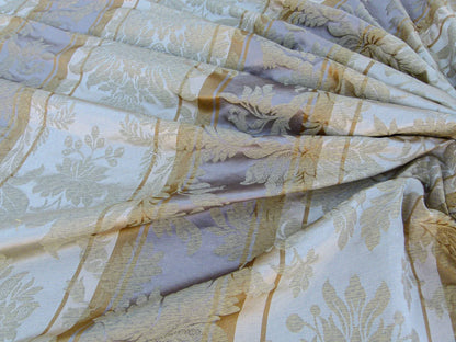 Scalamandre Urbino Imberline Pearl Multi Traditional Damask Stripe Gold MSRP USD 496/y