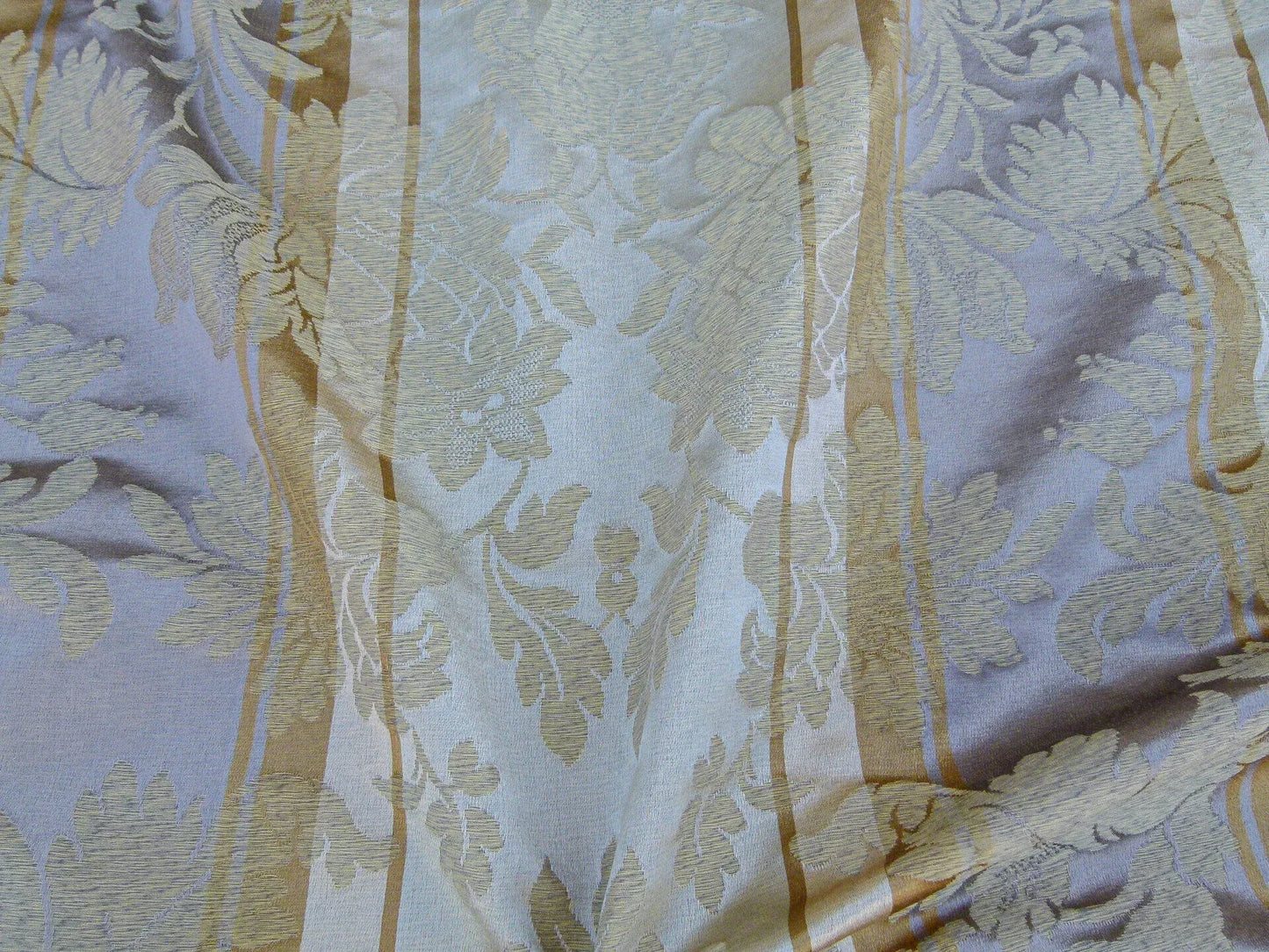 Scalamandre Urbino Imberline Pearl Multi Traditional Damask Stripe Gold MSRP USD 496/y