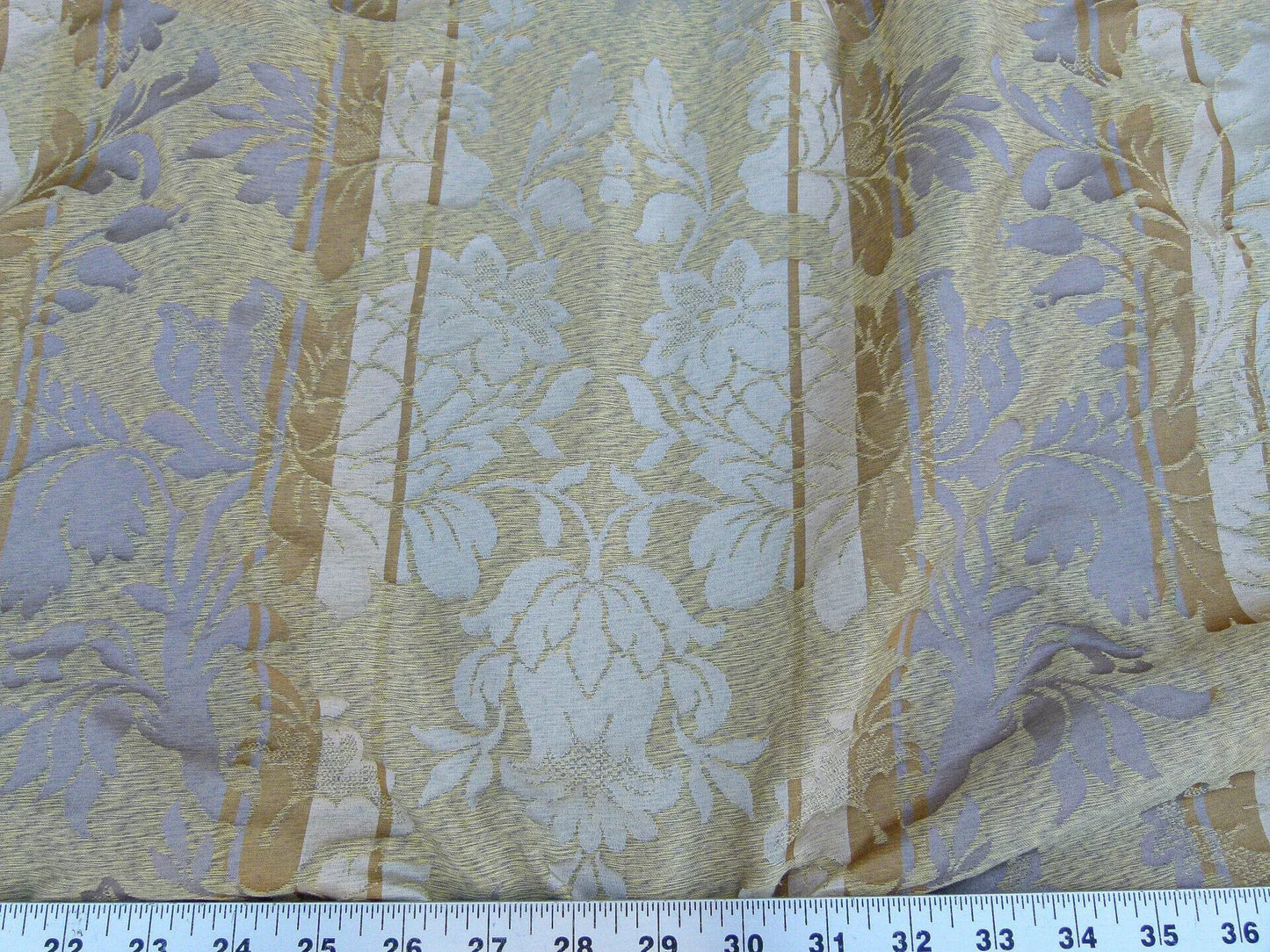 Scalamandre Urbino Imberline Pearl Multi Traditional Damask Stripe Gold MSRP USD 496/y