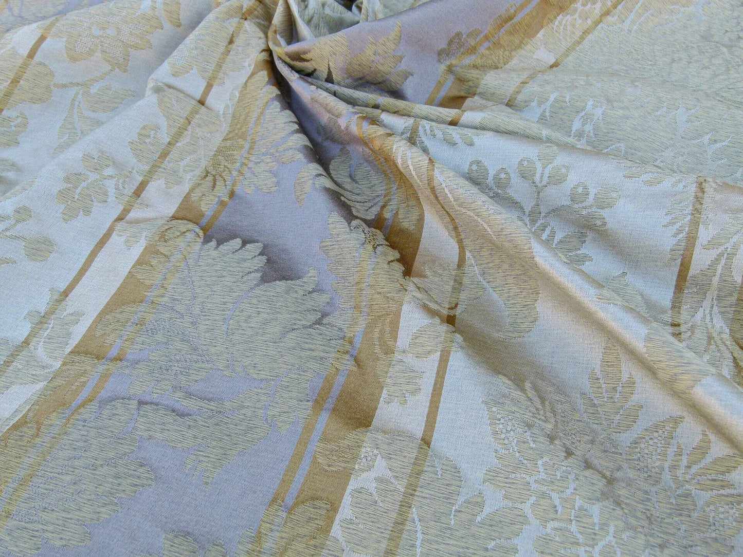 Scalamandre Urbino Imberline Pearl Multi Traditional Damask Stripe Gold MSRP USD 496/y