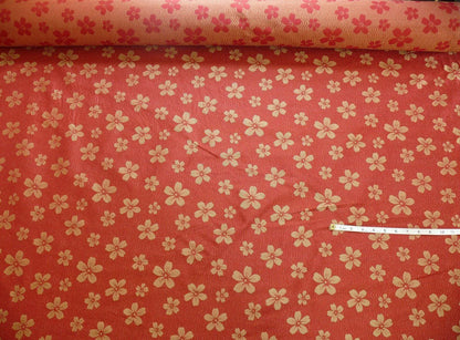 By Yard 100% Silk Damask Cherry Blossom on Creek “Crimson” Red White Light Gold Japanese Kimono