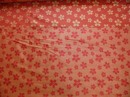 By Yard 100% Silk Damask Cherry Blossom on Creek “Crimson” Red White Light Gold Japanese Kimono