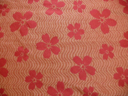 By Yard 100% Silk Damask Cherry Blossom on Creek “Crimson” Red White Light Gold Japanese Kimono