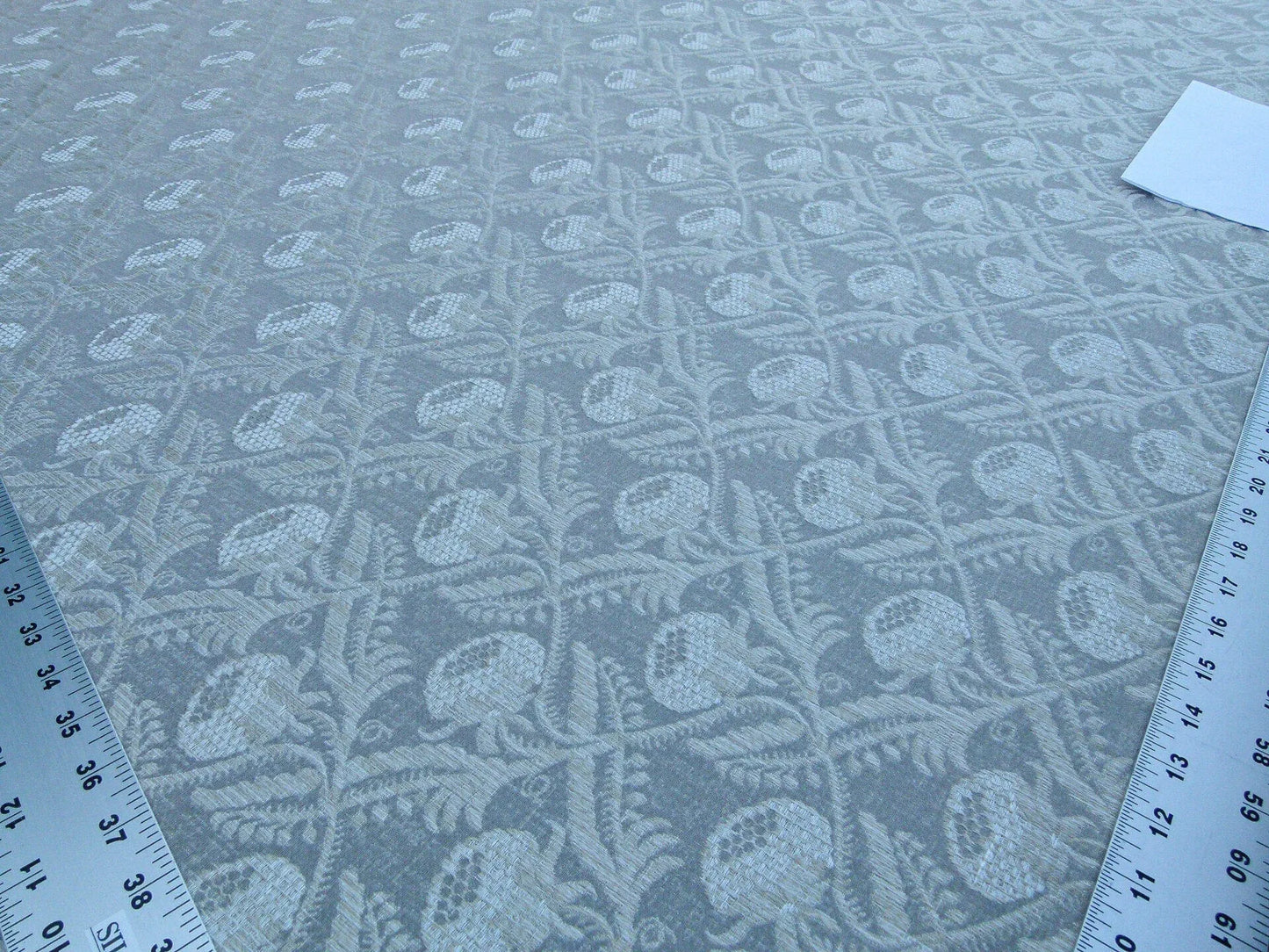 Scalamandre Boutonniere Driftwood Gray Blue Renaissance Small Scale Berry Pomegranate Jacquard Cotton Linen MSRP USD 402/y