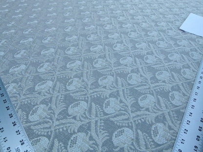 Scalamandre Boutonniere Driftwood Gray Blue Renaissance Small Scale Berry Pomegranate Jacquard Cotton Linen MSRP USD 402/y