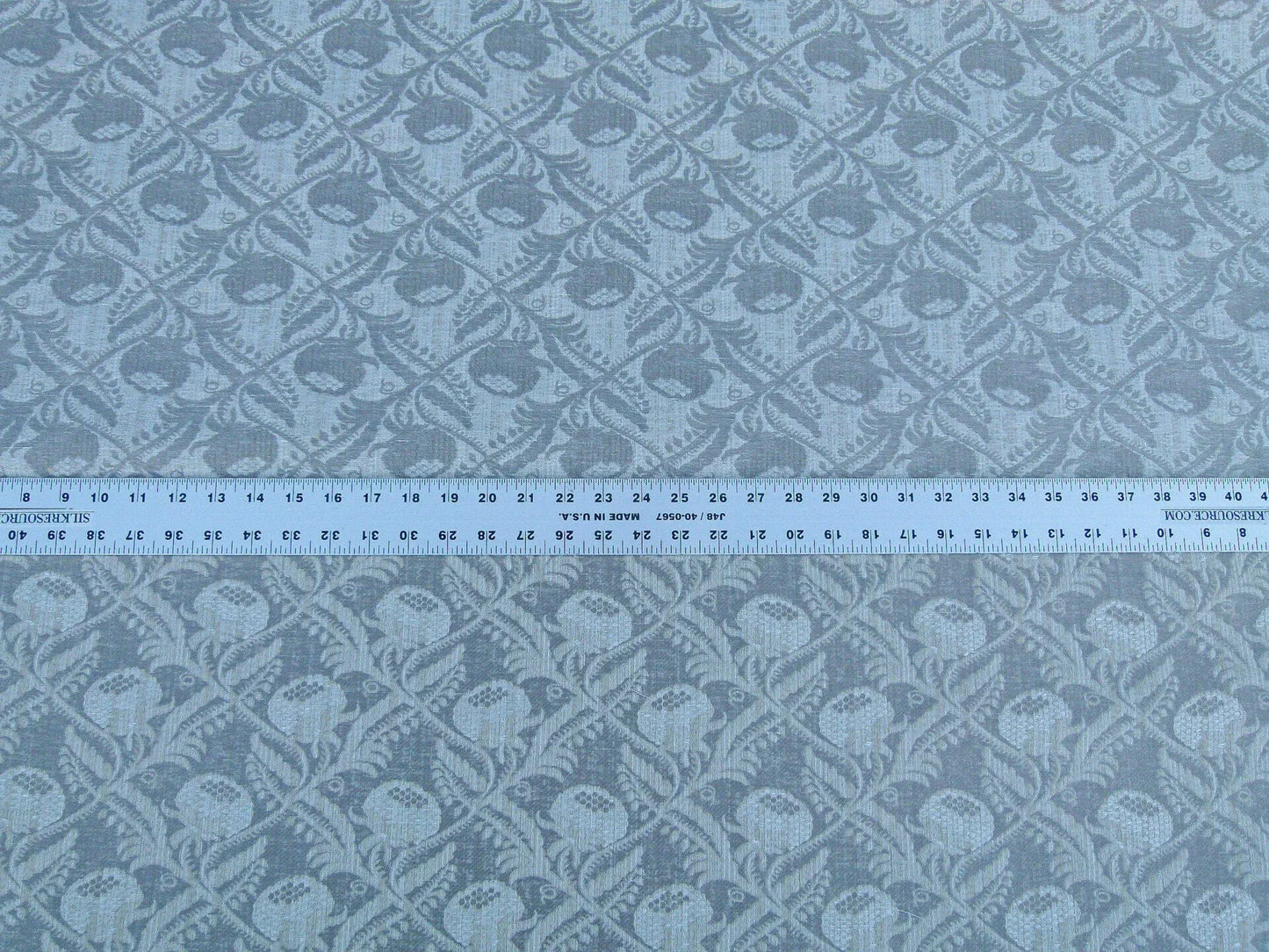 Scalamandre Boutonniere Driftwood Gray Blue Renaissance Small Scale Berry Pomegranate Jacquard Cotton Linen MSRP USD 402/y