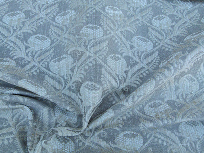 Scalamandre Boutonniere Driftwood Gray Blue Renaissance Small Scale Berry Pomegranate Jacquard Cotton Linen MSRP USD 402/y