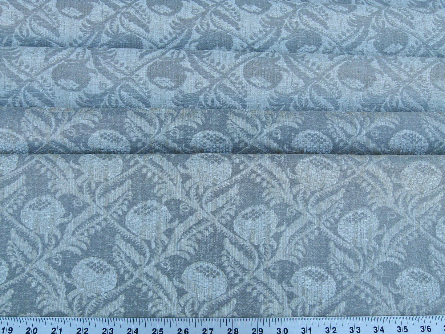 Scalamandre Boutonniere Driftwood Gray Blue Renaissance Small Scale Berry Pomegranate Jacquard Cotton Linen MSRP USD 402/y