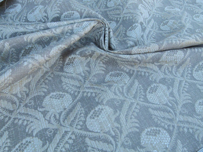 Scalamandre Boutonniere Driftwood Gray Blue Renaissance Small Scale Berry Pomegranate Jacquard Cotton Linen MSRP USD 402/y