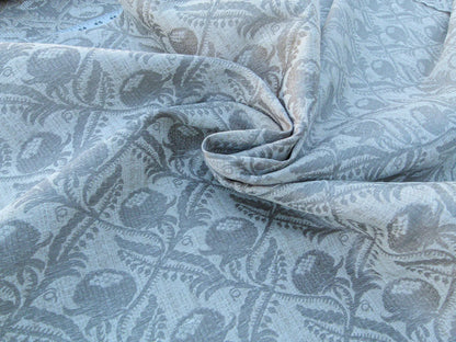Scalamandre Boutonniere Driftwood Gray Blue Renaissance Small Scale Berry Pomegranate Jacquard Cotton Linen MSRP USD 402/y