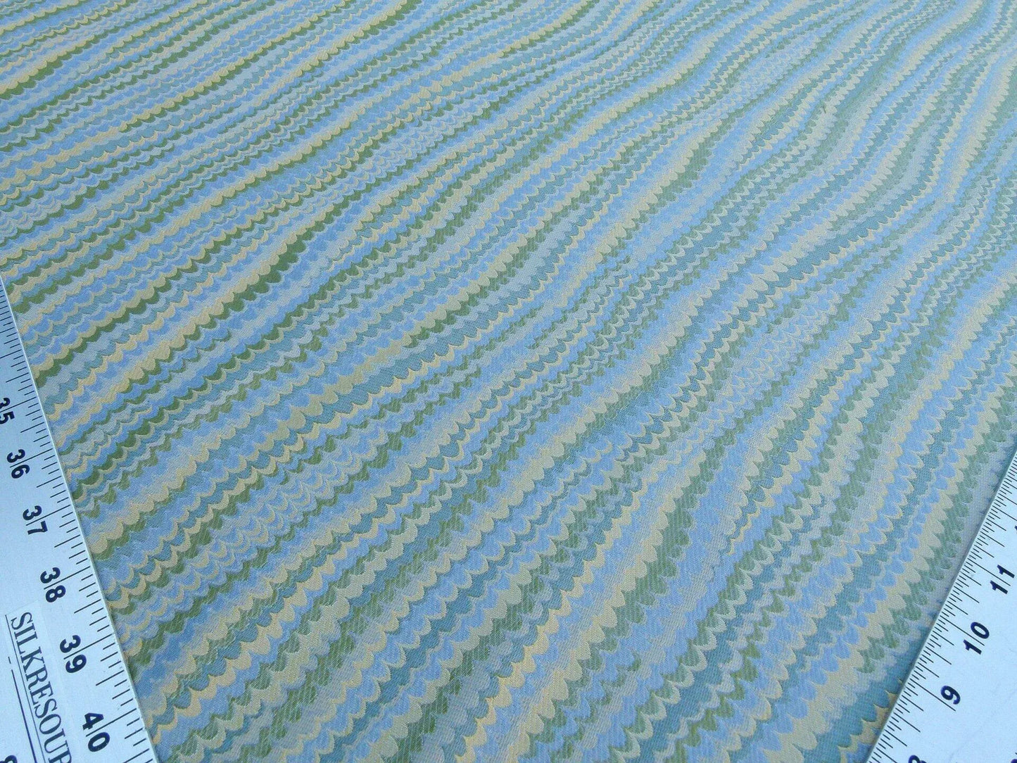 Scalamandre End Paper Caribbean 100% Silk Glamorous Marbled Paper Wave Light Blue Aqua Green Gold MSRP USD 378