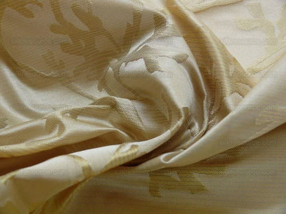 By Yard Sleek 100%silk Damask Sea Coral Vanilla White &amp; Amber