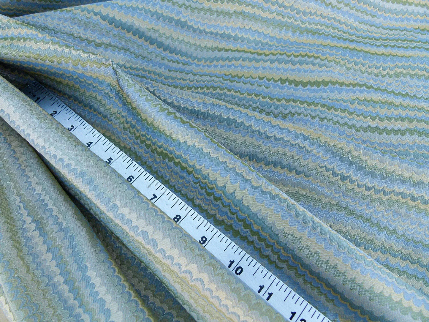 Scalamandre End Paper Caribbean 100% Silk Glamorous Marbled Paper Wave Light Blue Aqua Green Gold MSRP USD 378