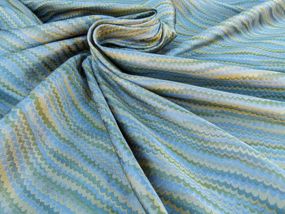 Scalamandre End Paper Caribbean 100% Silk Glamorous Marbled Paper Wave Light Blue Aqua Green Gold MSRP USD 378