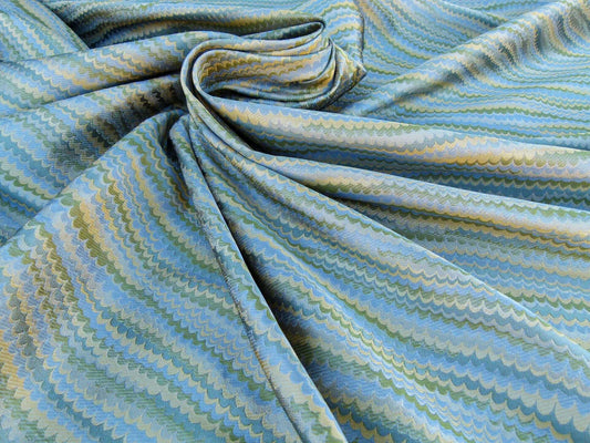 Scalamandre End Paper Caribbean 100% Silk Glamorous Marbled Paper Wave Light Blue Aqua Green Gold MSRP USD 378