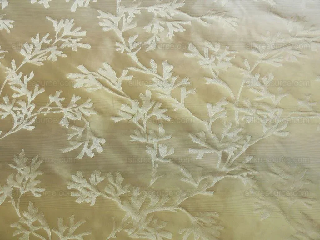 By Yard Sleek 100%silk Damask Sea Coral Vanilla White &amp; Amber