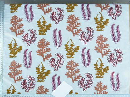 Scalamandre Harbor Coral Seaweeds White Brown Pink Yellow Maroon  Ocean Plants Coral Reef Embroidery Linen MSRP USD 288