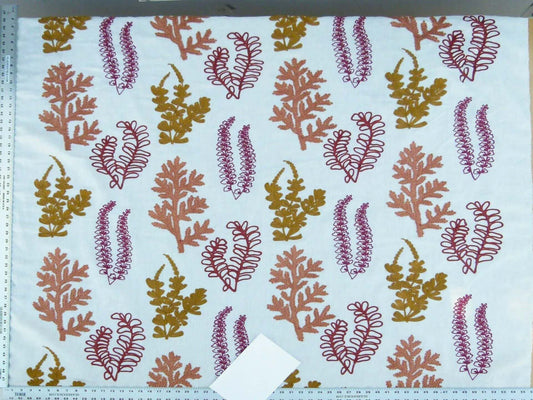 Scalamandre Harbor Coral Seaweeds White Brown Pink Yellow Maroon  Ocean Plants Coral Reef Embroidery Linen MSRP USD 288