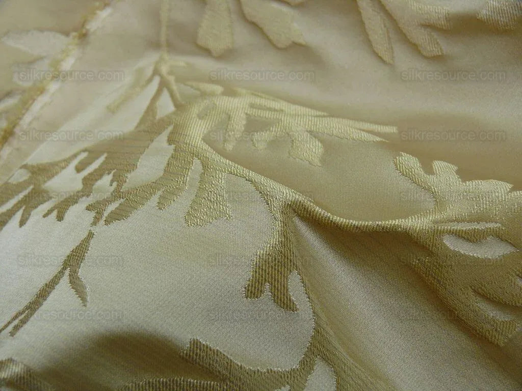 By Yard Sleek 100%silk Damask Sea Coral Vanilla White &amp; Amber