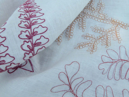 Scalamandre Harbor Coral Seaweeds White Brown Pink Yellow Maroon  Ocean Plants Coral Reef Embroidery Linen MSRP USD 288