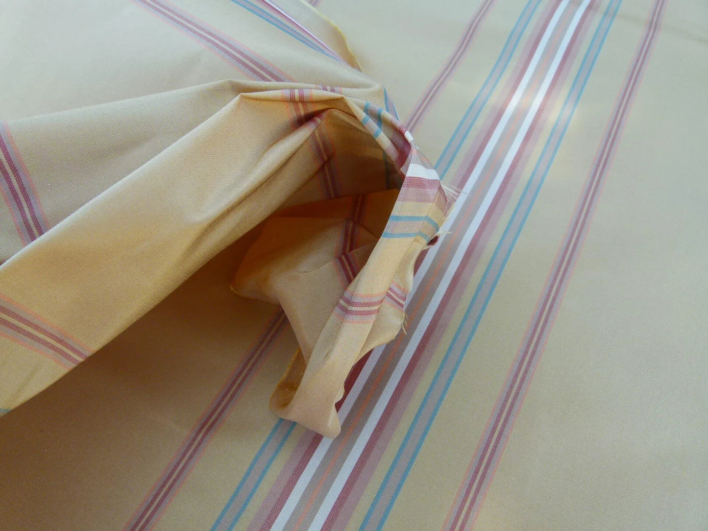 Scalamandre Bon Chance Multi Silk Taffeta Stripe With Sophisticated Colors Yellow Gold Red Turquoise Blue MSRP USD 132