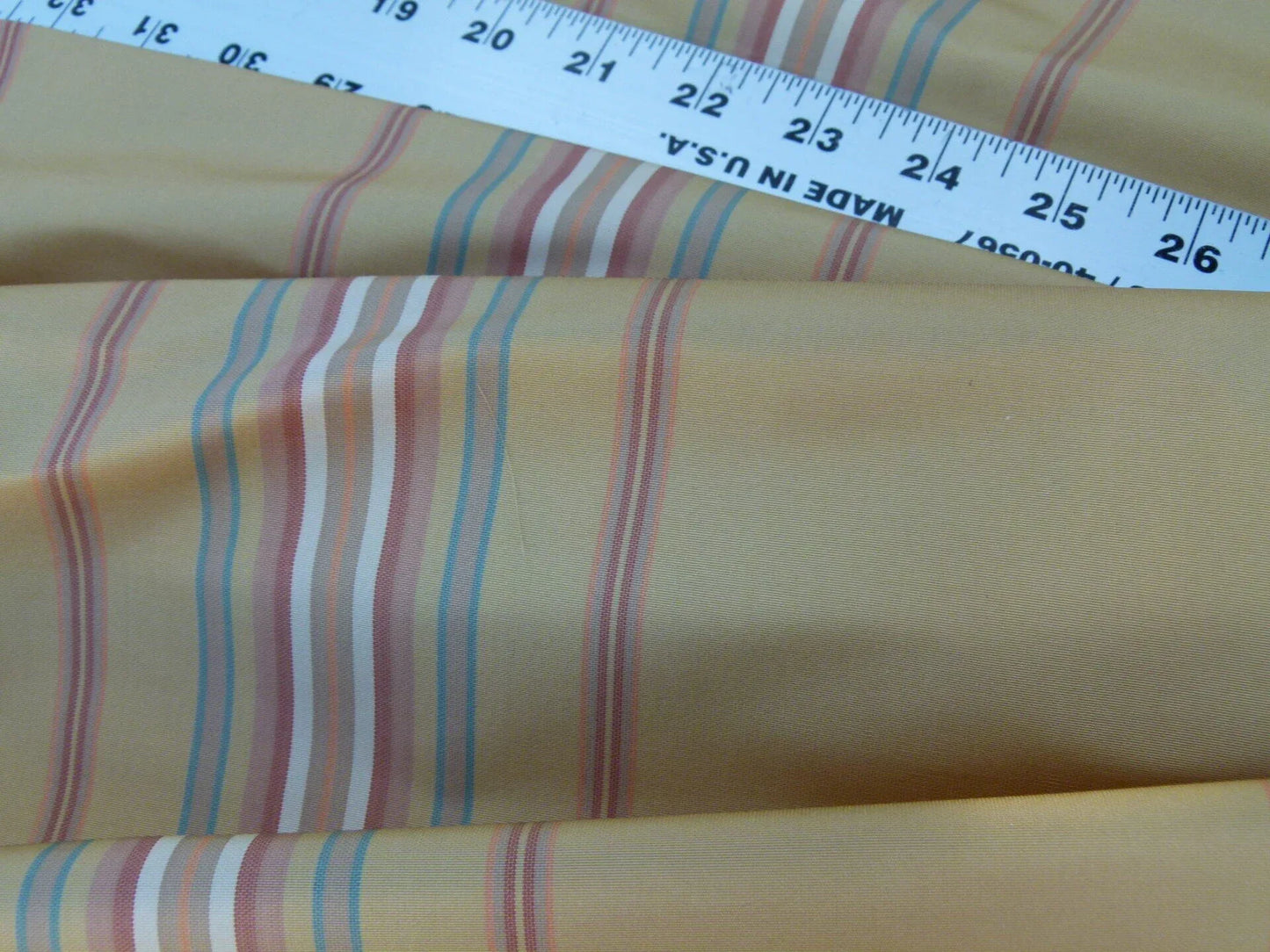 Scalamandre Bon Chance Multi Silk Taffeta Stripe With Sophisticated Colors Yellow Gold Red Turquoise Blue MSRP USD 132