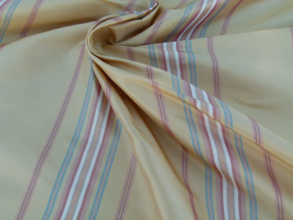 Scalamandre Bon Chance Multi Silk Taffeta Stripe With Sophisticated Colors Yellow Gold Red Turquoise Blue MSRP USD 132