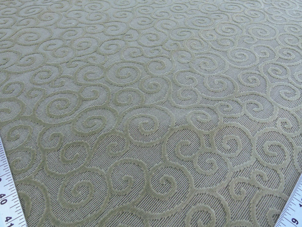 Scalamandre Arabesque Velvet Mint  Cut Velvet Flowy Fiddlehead Fern Scroll Green Cotton Heavy By The Yard - MSRP USD 240/yd