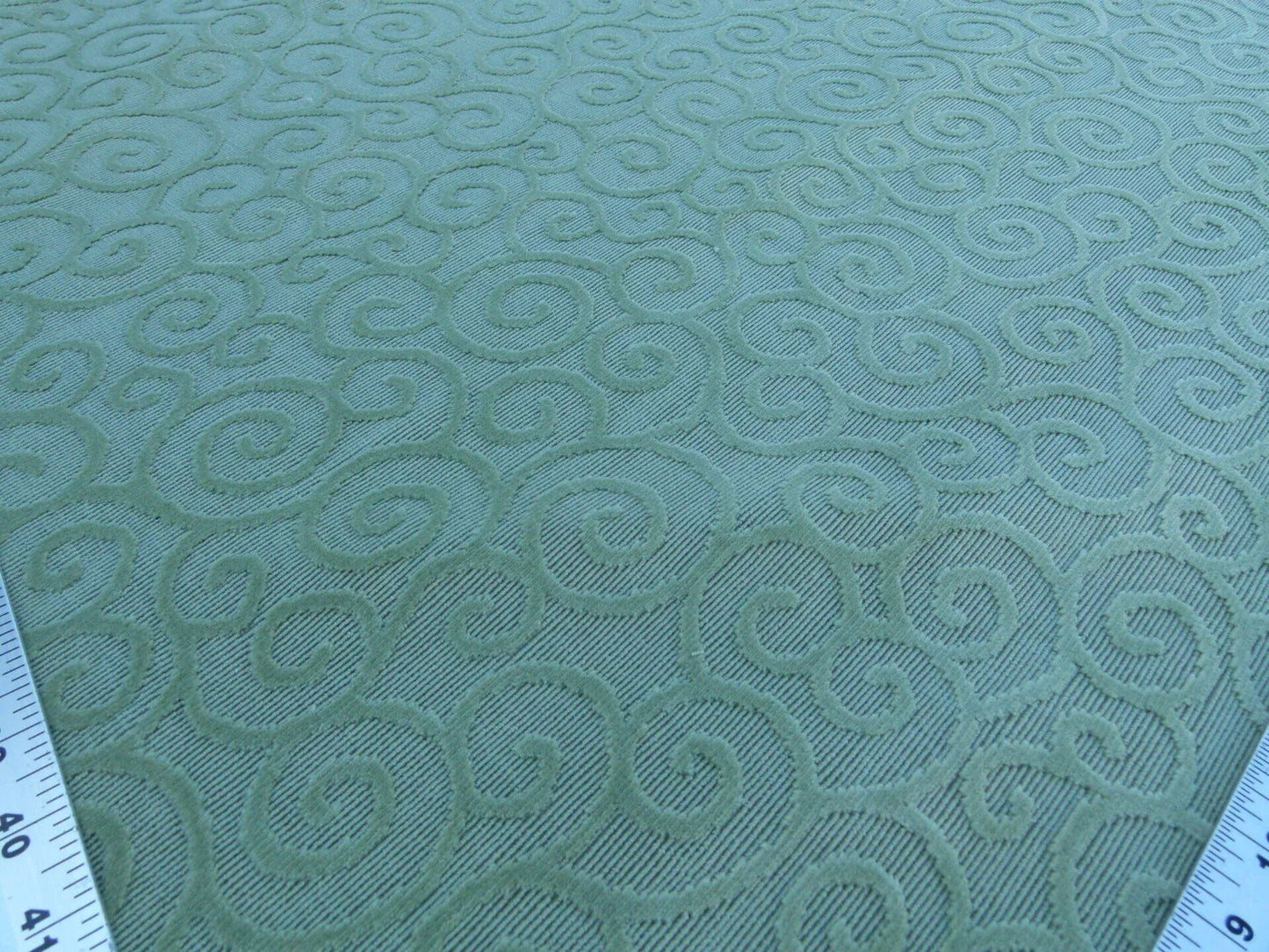 Scalamandre Arabesque Velvet Mint  Cut Velvet Flowy Fiddlehead Fern Scroll Green Cotton MSRP USD 240/yd