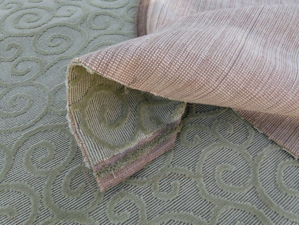 Scalamandre Arabesque Velvet Mint  Cut Velvet Flowy Fiddlehead Fern Scroll Green Cotton Heavy By The Yard - MSRP USD 240/yd