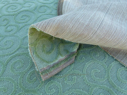 Scalamandre Arabesque Velvet Mint  Cut Velvet Flowy Fiddlehead Fern Scroll Green Cotton MSRP USD 240/yd