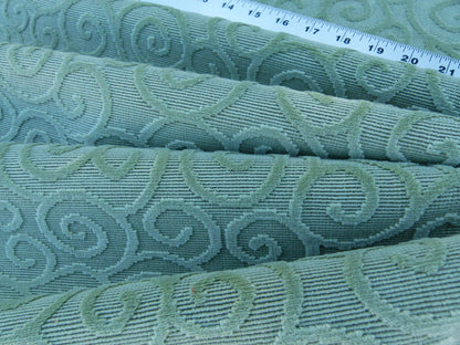 Scalamandre Arabesque Velvet Mint  Cut Velvet Flowy Fiddlehead Fern Scroll Green Cotton MSRP USD 240/yd