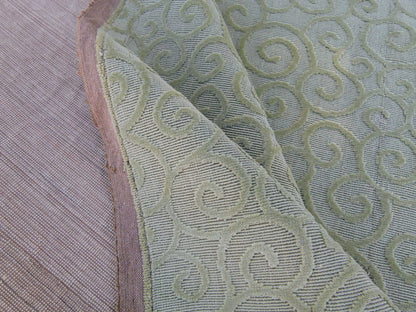 Scalamandre Arabesque Velvet Mint  Cut Velvet Flowy Fiddlehead Fern Scroll Green Cotton Heavy By The Yard - MSRP USD 240/yd