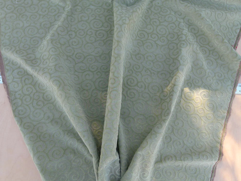 Scalamandre Arabesque Velvet Mint  Cut Velvet Flowy Fiddlehead Fern Scroll Green Cotton Heavy By The Yard - MSRP USD 240/yd