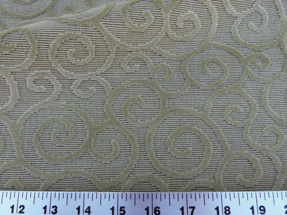 Scalamandre Arabesque Velvet Mint  Cut Velvet Flowy Fiddlehead Fern Scroll Green Cotton Heavy By The Yard - MSRP USD 240/yd